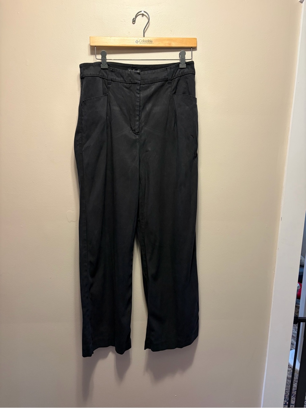 Women's Black High-Rise Wide Leg Pleated Trousers
